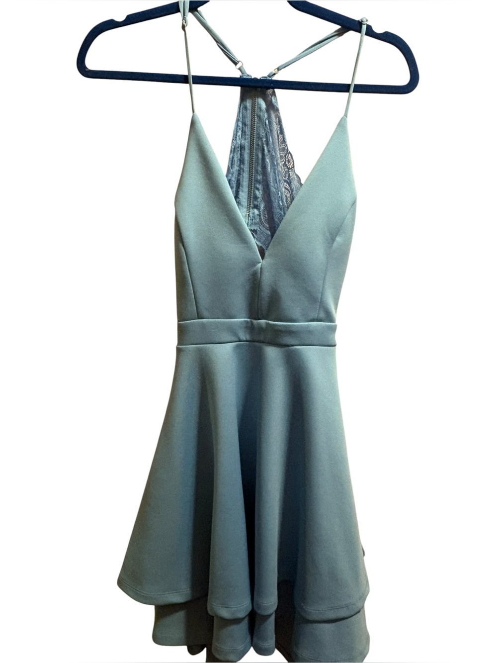 Emerald Sundae Powder Blue V-Neck Mini Dress with Lace Back
